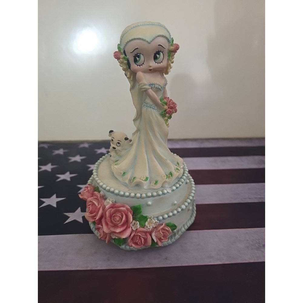 NJ Croce Betty Boop Bride Music Box with Dog and Roses Collectible Decorative